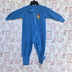 Vintage Disney Winnie The Pooh Blue Fleece‎ Footed Sleeper Pajamas Size 3T